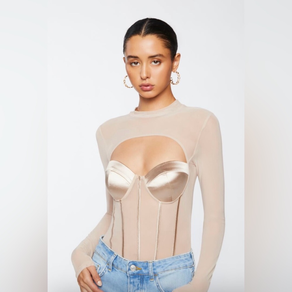 Cutout Mesh Sweetheart Bodysuit